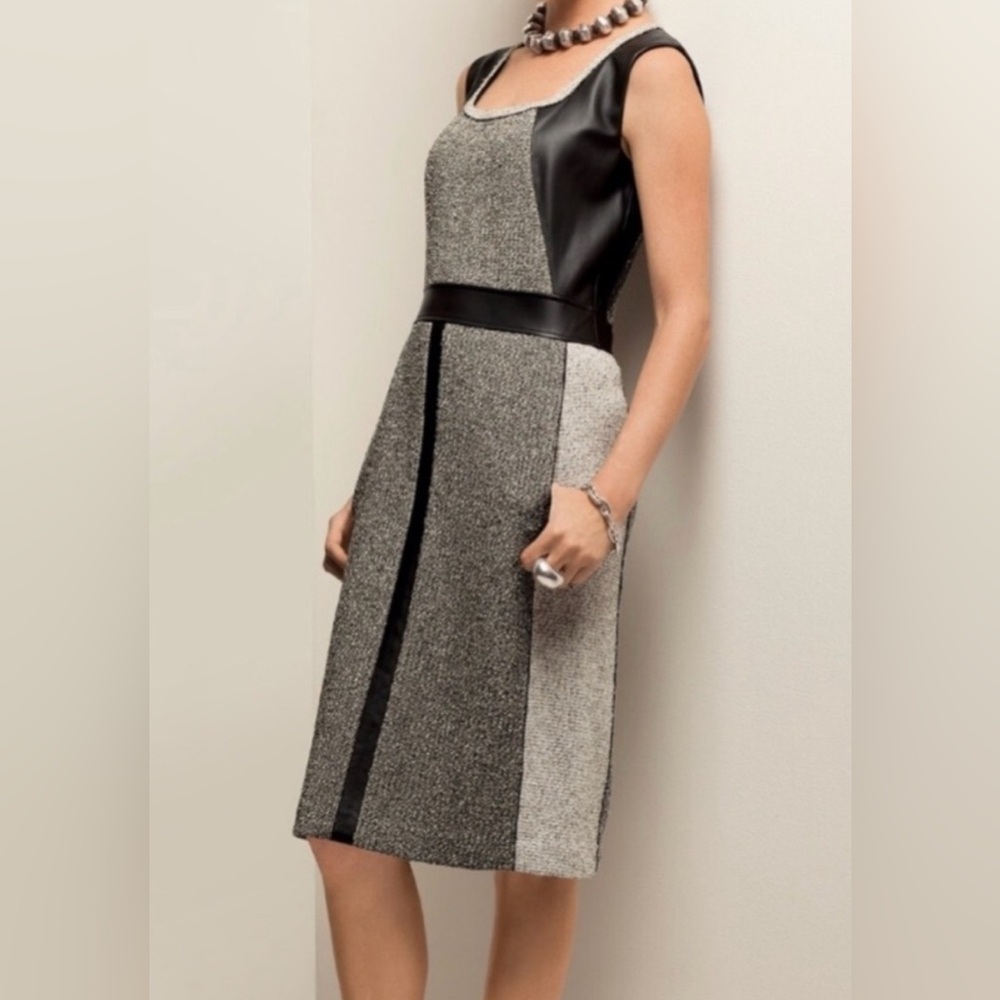 Lafayette 148 Tweed & Leather Sheath Dress